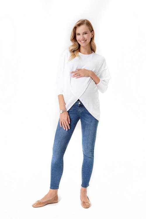 Accouchée Let Loose Crossover Long Sleeve Maternity Nursing Knit Sweater In White