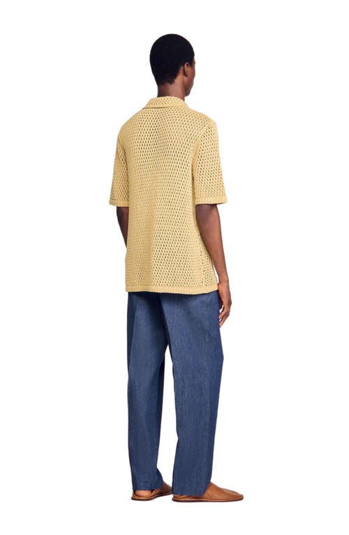 Sandro Crochet Classic Fit Button Down Shirt In Nut