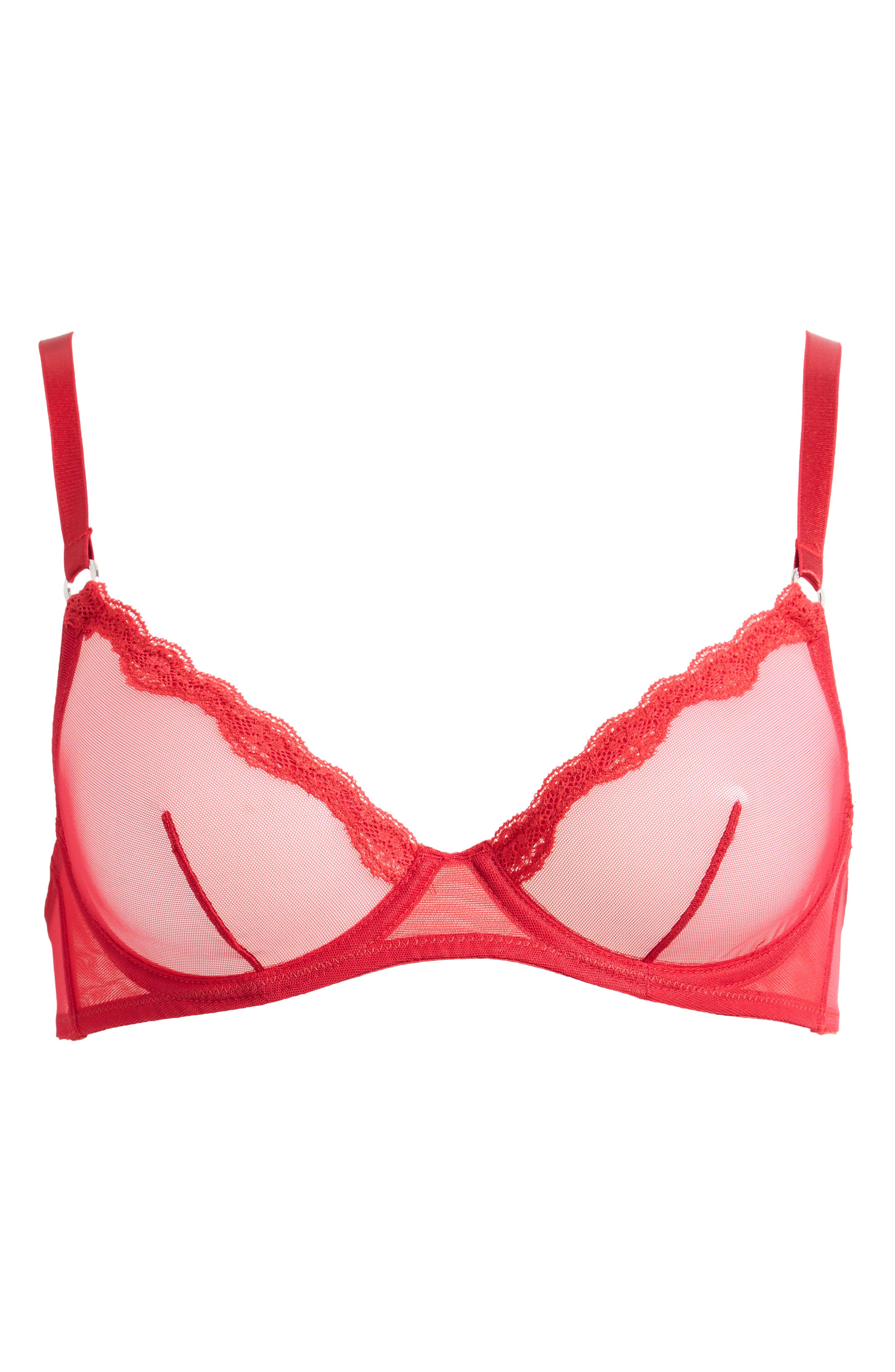 Fleur Du Mal Sheer Tulle Demi Bra Rouge In Red