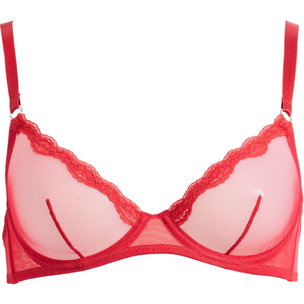 Fleur Du Mal Sheer Tulle Demi Bra Rouge In Red
