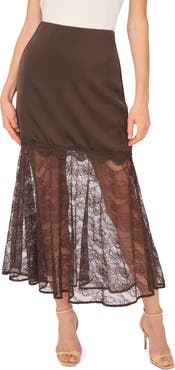 Parker Lace Detail Satin Midi Skirt