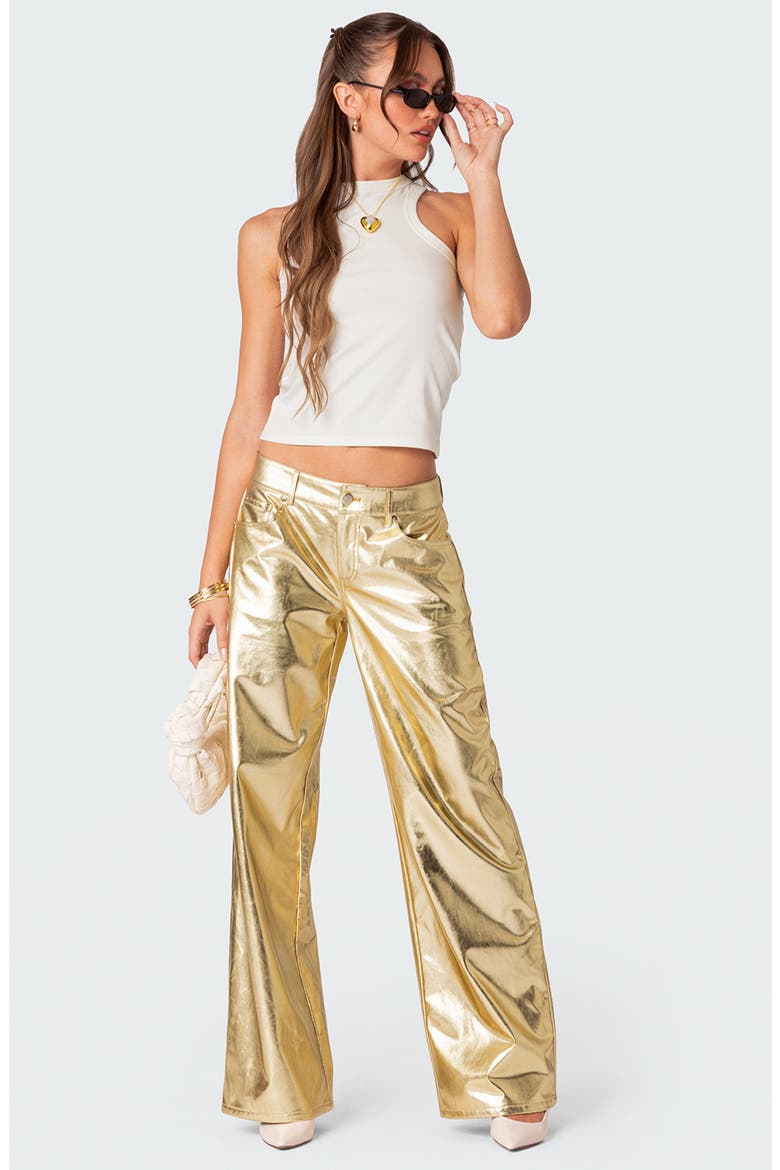 Metallic Faux Leather Pants, Alternate, color, GOLD
