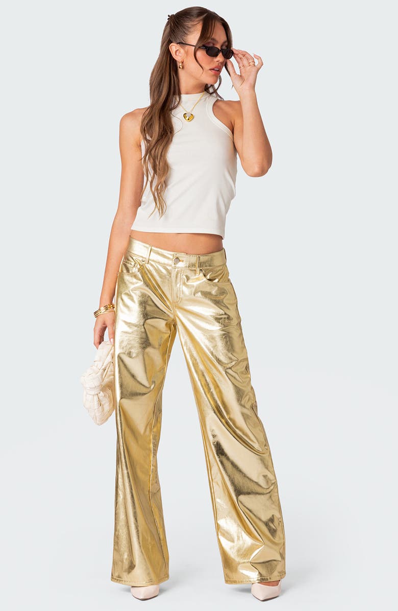 EDIKTED Metallic Faux Leather Pants, Alternate, color,