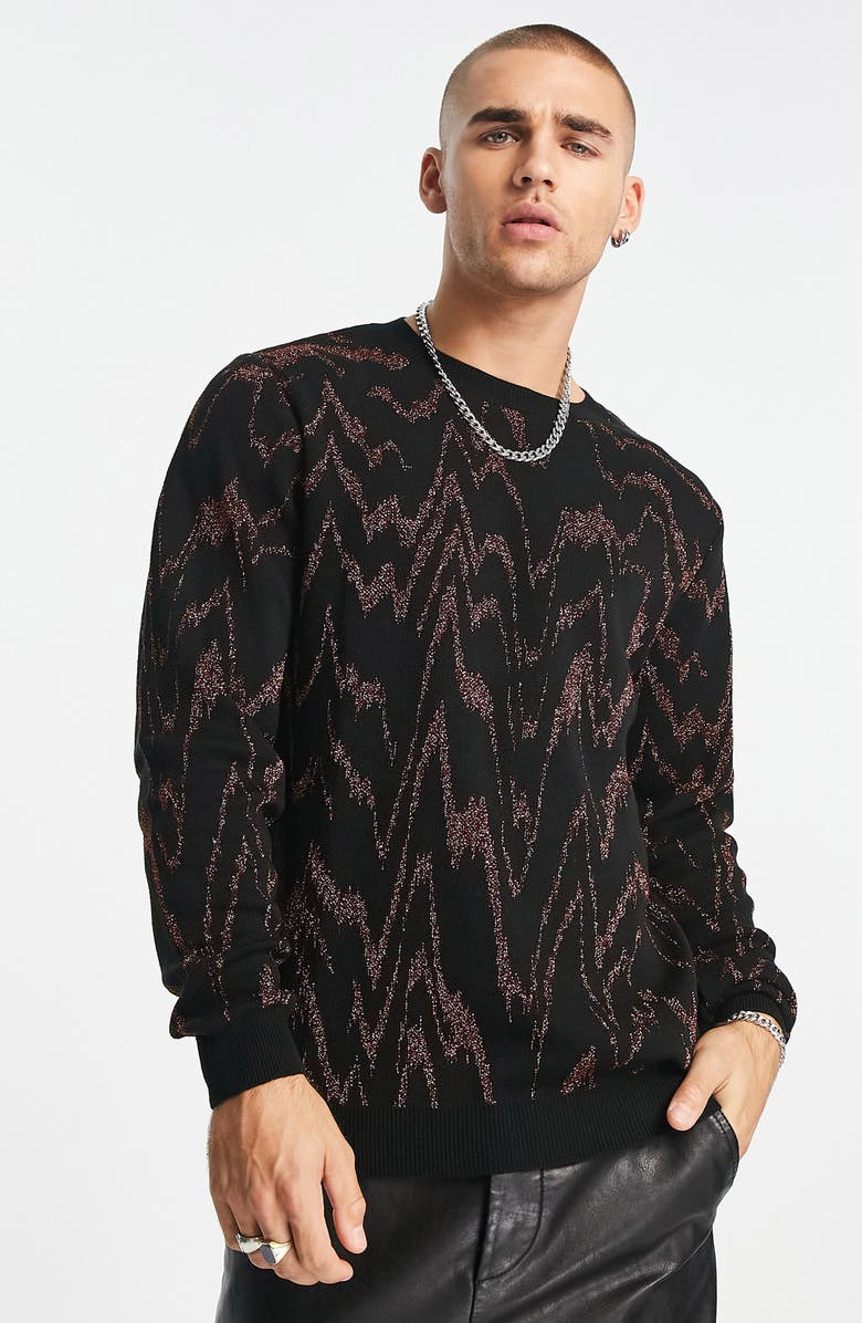 ASOS DESIGN Metallic Wavy Jacquard Pullover Sweater, Main, color, 