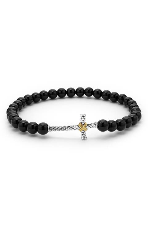 Men's Anthem Cross Onyx Bead Stretch Bracelet