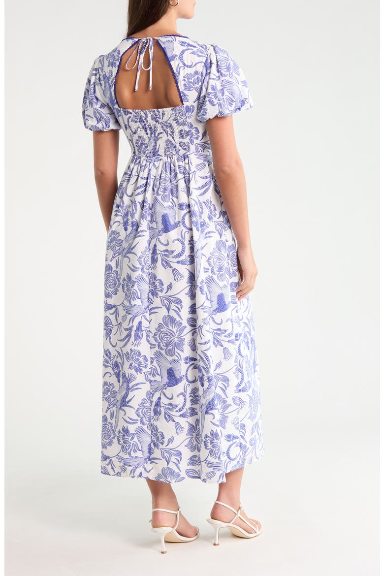 Jaylene Mixed Print Open Back Cotton Dress, Alternate, color, WHITE-NAVY