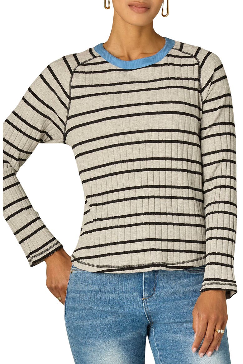 Stripe Rib Top, Main, color, HEATHER GREY/ PACIFIC BLUE
