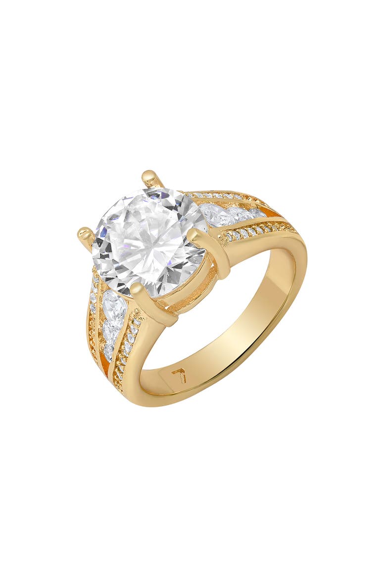 Round Cut Simulated Diamond Pavé Ring, Alternate, color, GOLD