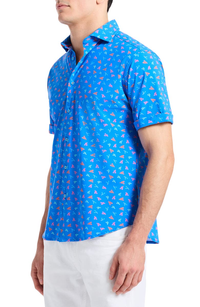 Robert Graham Lobster Roll Knit Short Sleeve Button-Up Shirt, Alternate, color, Blue
