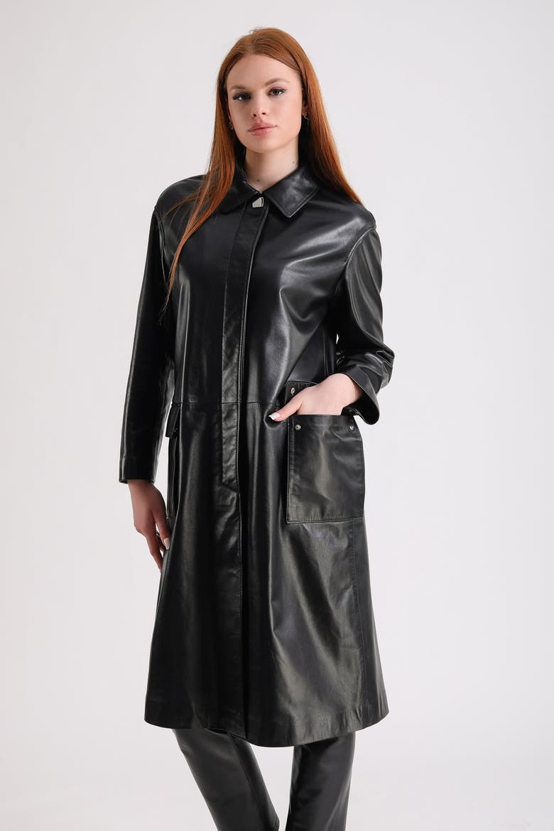 Pimlico Leather Trench Coat, Alternate, color, Black