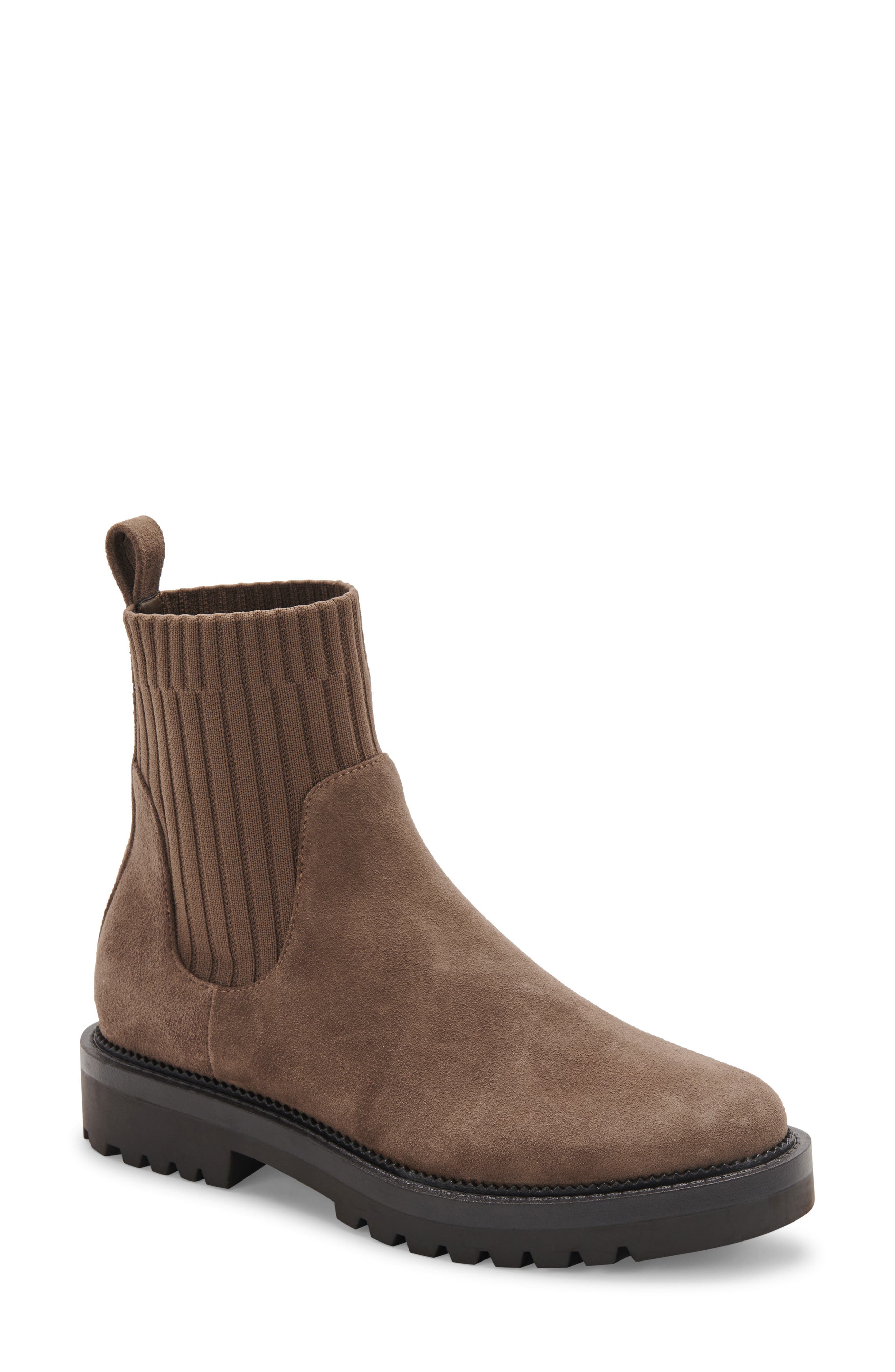 Hallie Waterproof Bootie, Main, color, DARK TAUPE SUEDE