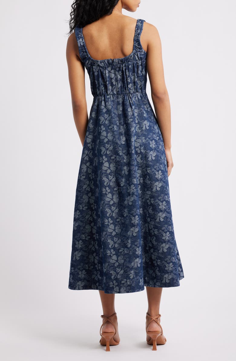 MOON RIVER Floral Denim Midi Dress, Alternate, color, Indigo