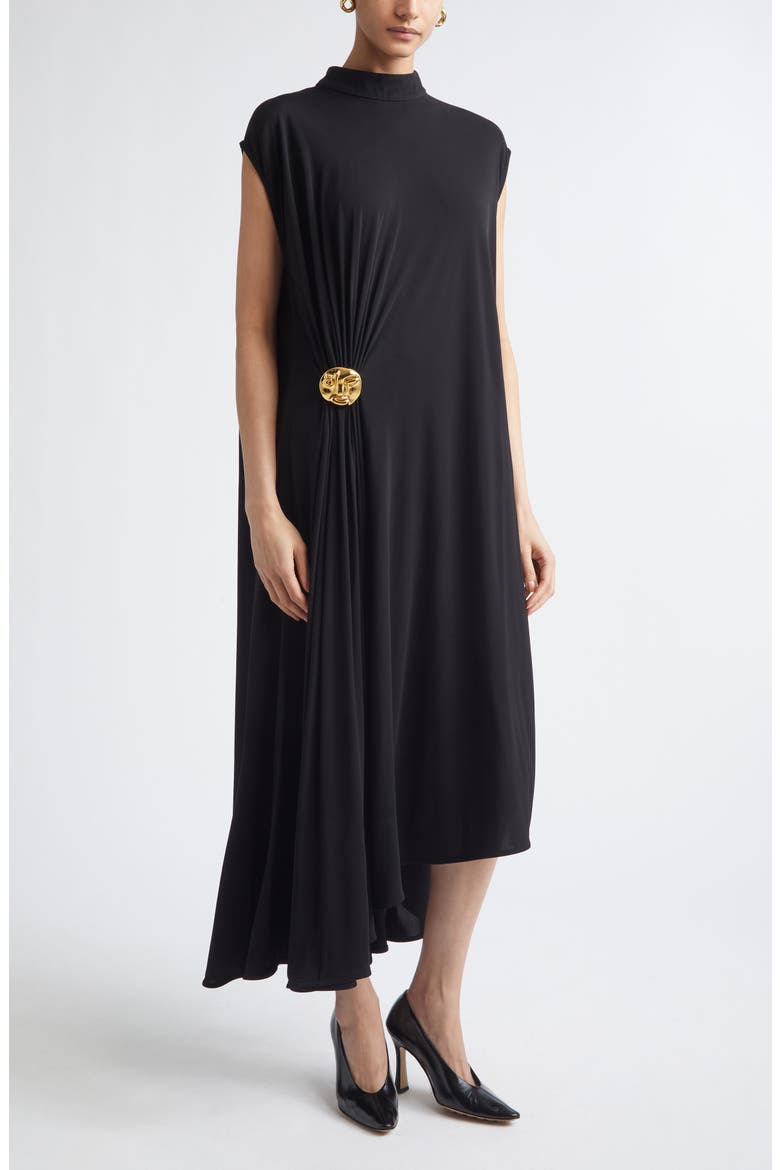 Cape Back Crepe Jersey Midi Dress, Main, color, 1000 BLACK