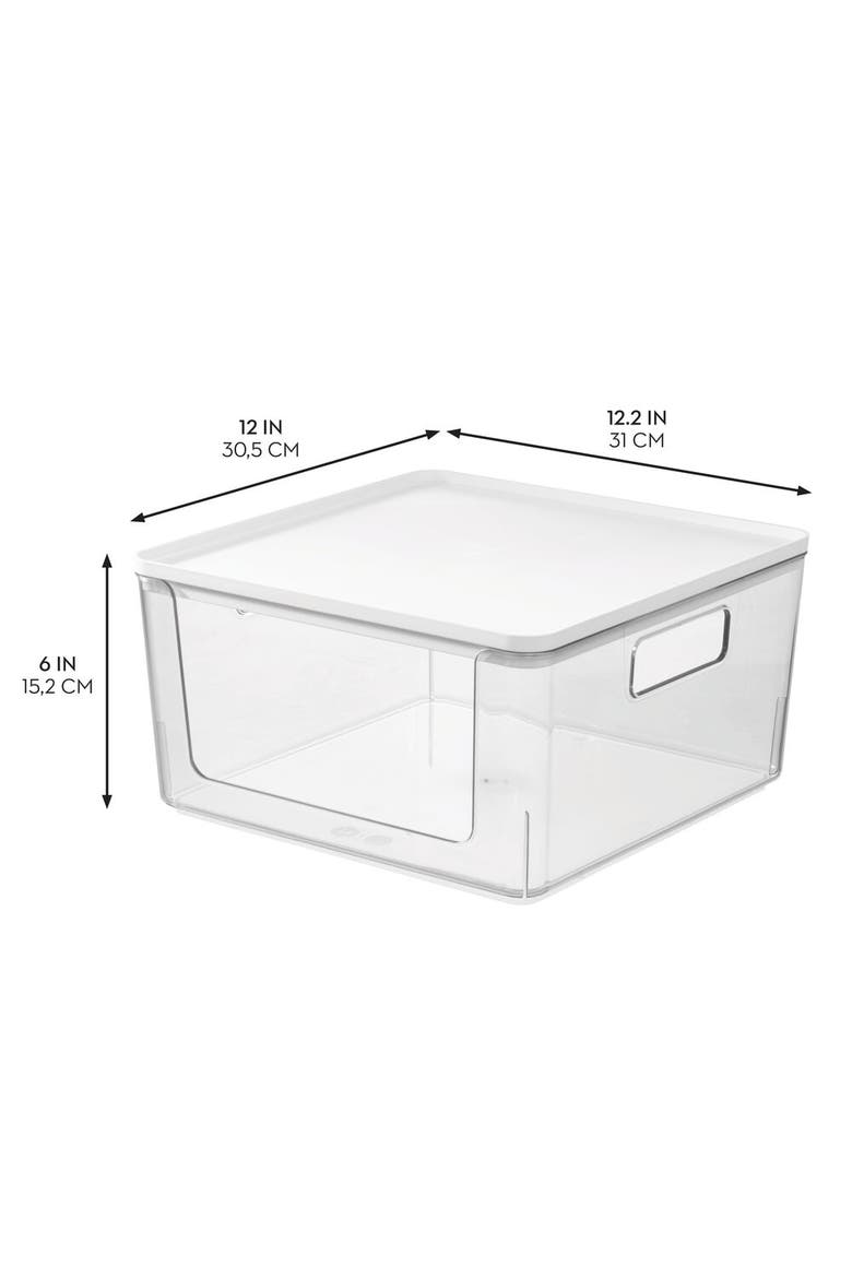 Stackable Open-Front Bins with Lid, Set of 3, Clear/White, Alternate, color, Clear
