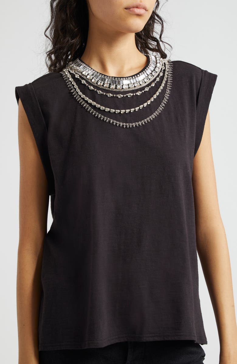 Cinq à Sept Bella Rhinestone Detail Cotton Top, Alternate, color, Black
