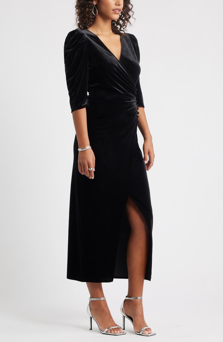 Chelsea28 Faux Wrap Velvet Midi Cocktail Dress, Alternate, color, Black