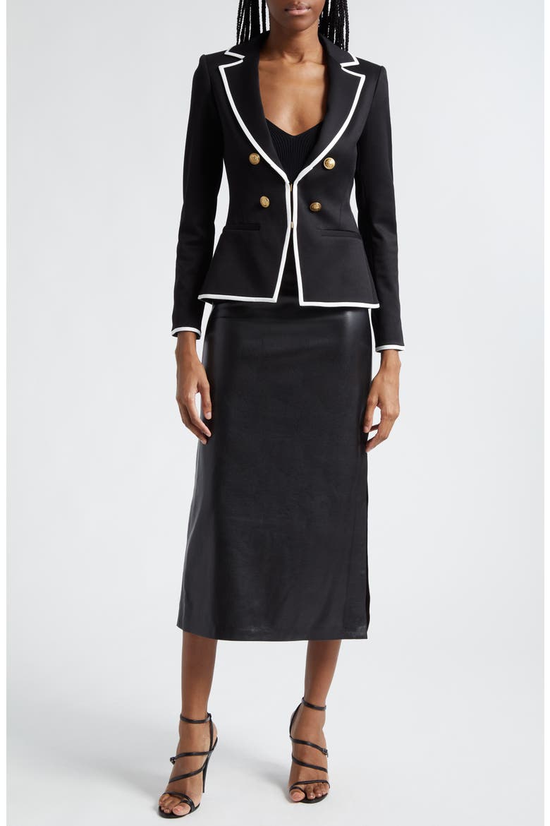 Maeve Back Slit Faux Leather Midi Skirt, Alternate, color, BLACK