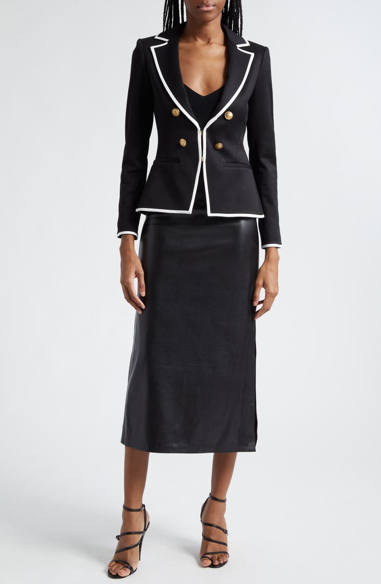 Alice + Olivia Maeve Back Slit Faux Leather Midi Skirt, Alternate, color, 