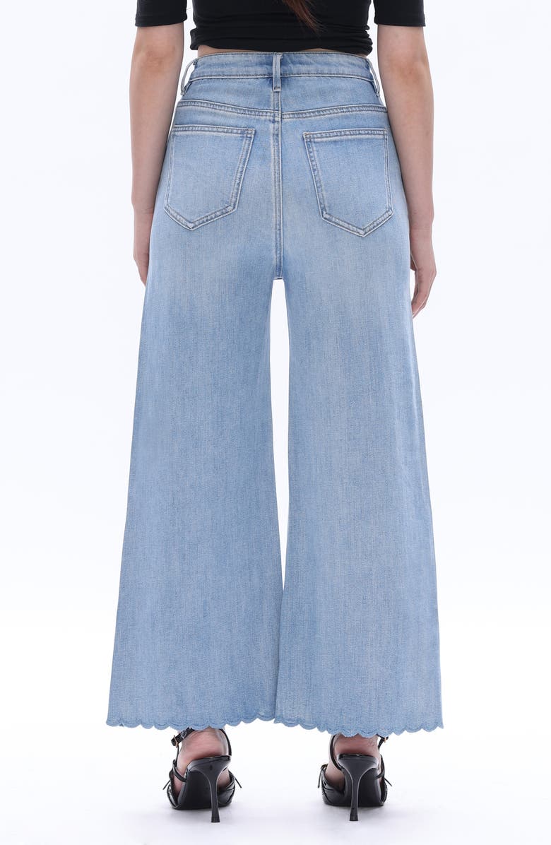 Bayeas Rhinestone Floral Embroidered High Waist Wide Leg Jeans, Alternate, color, Light Blue