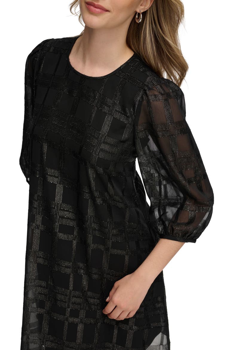 Metallic Plaid Chiffon Trapeze Dress, Alternate, color, BLACK