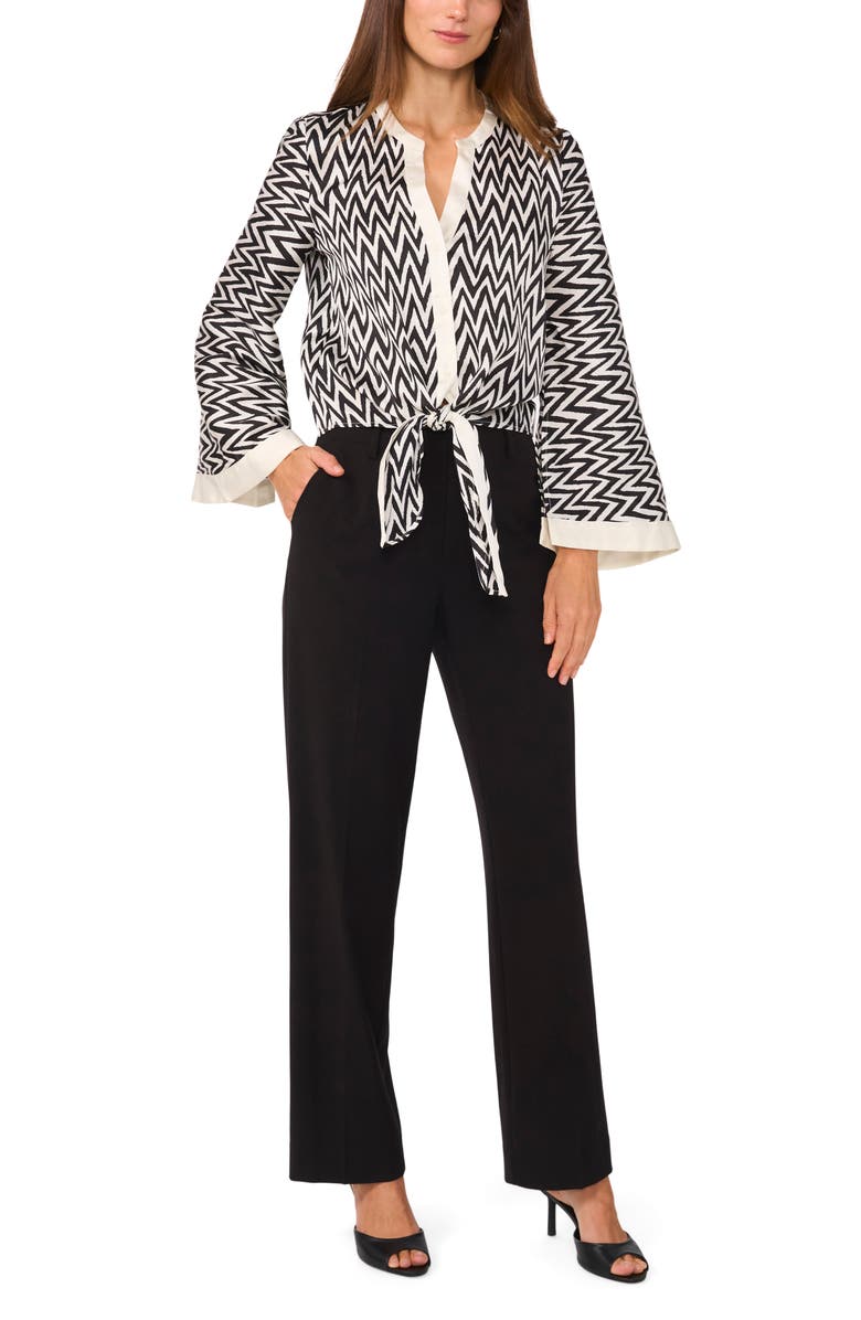 Halogen<sup>®</sup> Stripe Bell Sleeve Tie Front Button-Up Top, Alternate, color, Rich Black 2