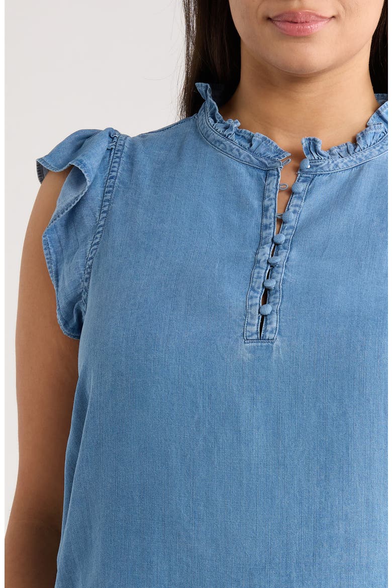 Flutter Sleeve Popover Chambray Top, Alternate, color, MEDIUM WASH
