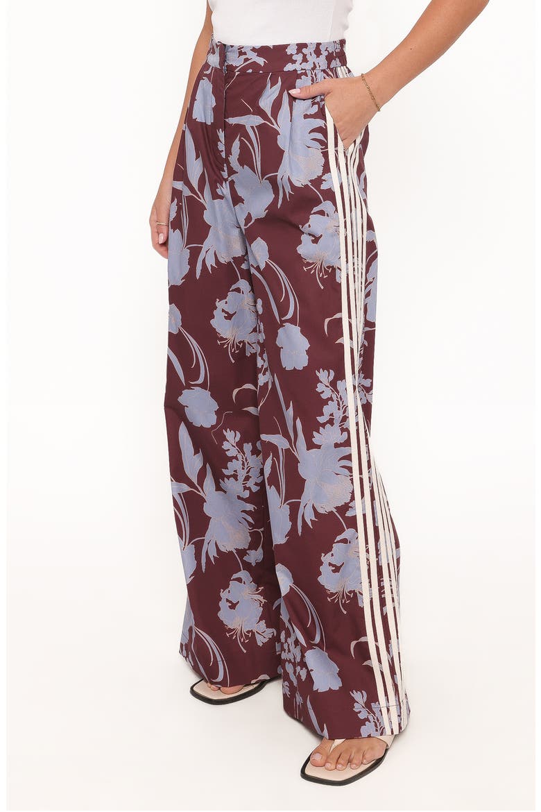 Aine Floral Wide Leg Cotton Pants, Alternate, color, BURGUNDY FLORAL