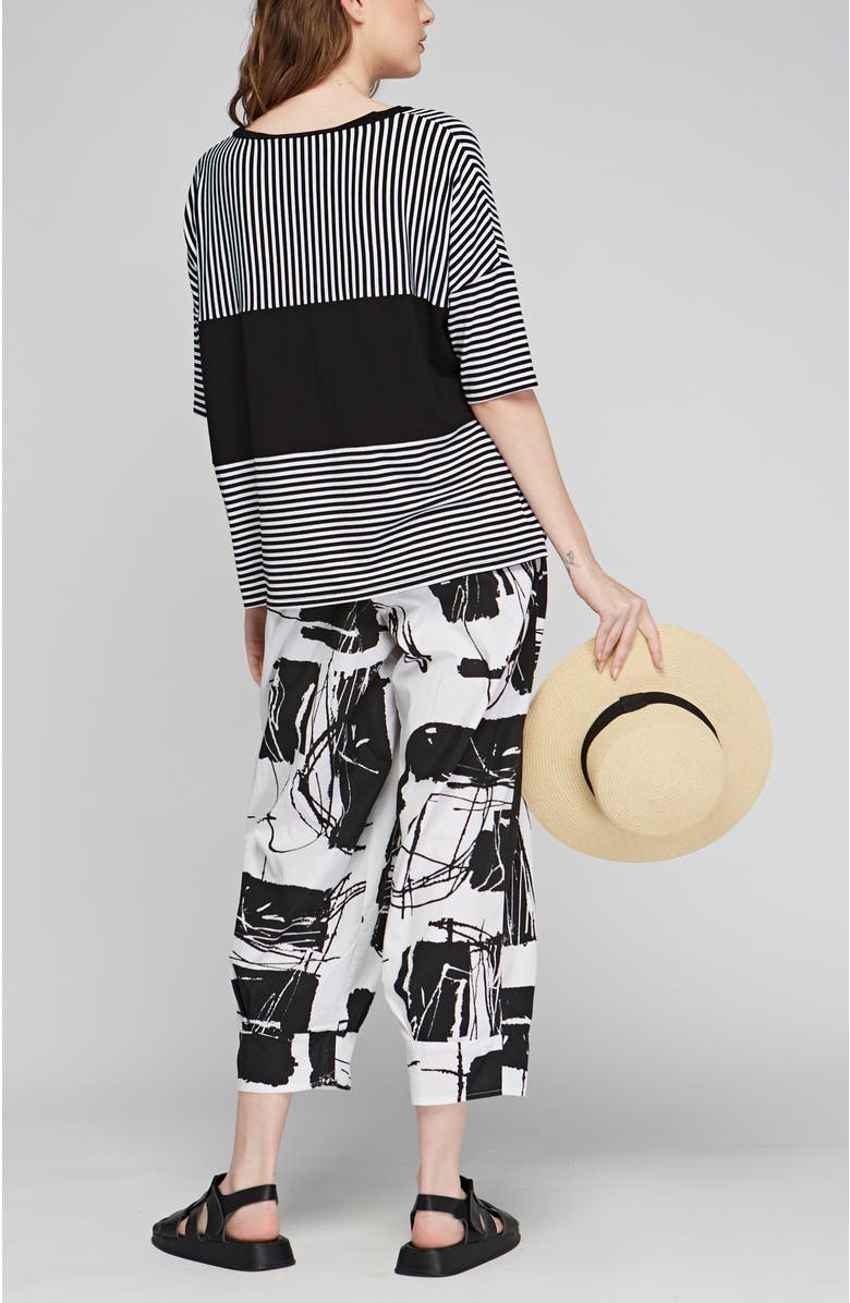 LUUKAA Melody Striped Viscose Jersey Blouse, Alternate, color, Black Striped
