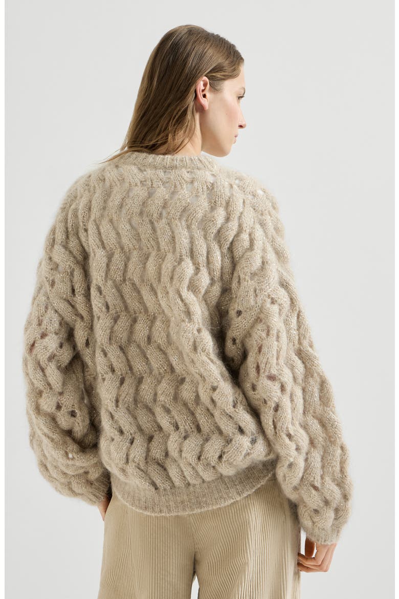 Dazzling zigzag cables sweater in mohair and wool, Alternate, color, Sand