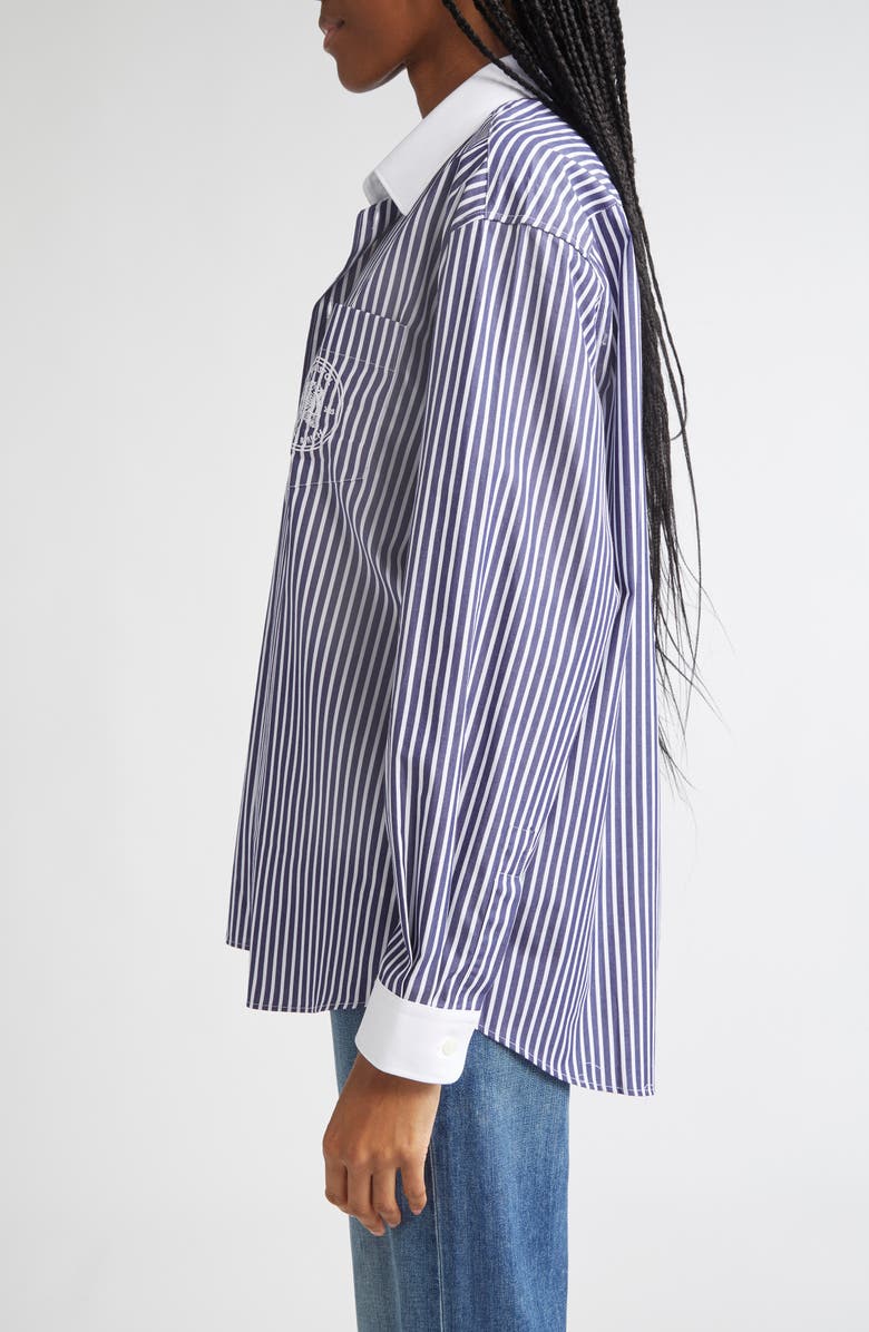 Sporty & Rich Bristol 100th Crest Stripe Button-Up Shirt, Alternate, color, 