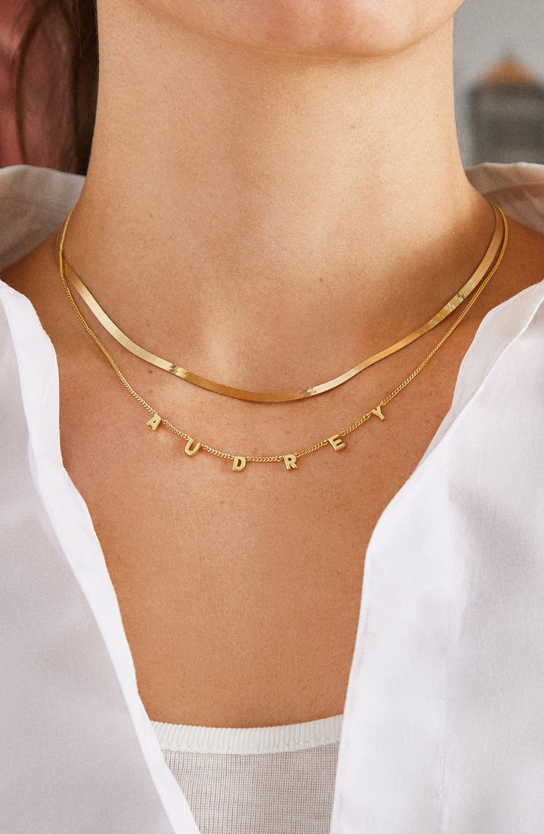 BaubleBar Custom Letter Charm Necklace, Alternate, color, Gold