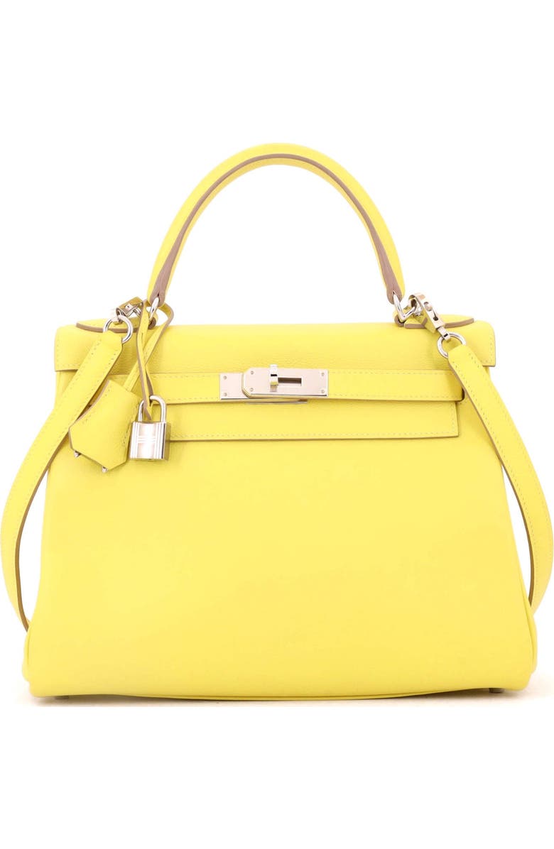 Pre-Owned Hermes Kelly Handbag Yellow Evercolor with Palladium Hardware 28, Main, color,