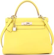 Pre-Owned Hermes Kelly Handbag Yellow Evercolor with Palladium Hardware 28