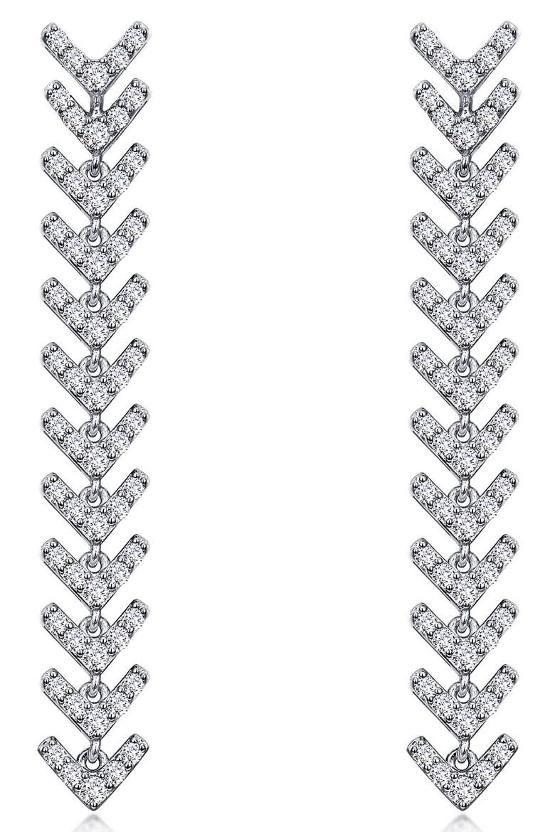 Simulated Diamond Chevron Linear Drop Earrings, Main, color, SILVER