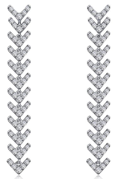 Simulated Diamond Chevron Linear Drop Earrings