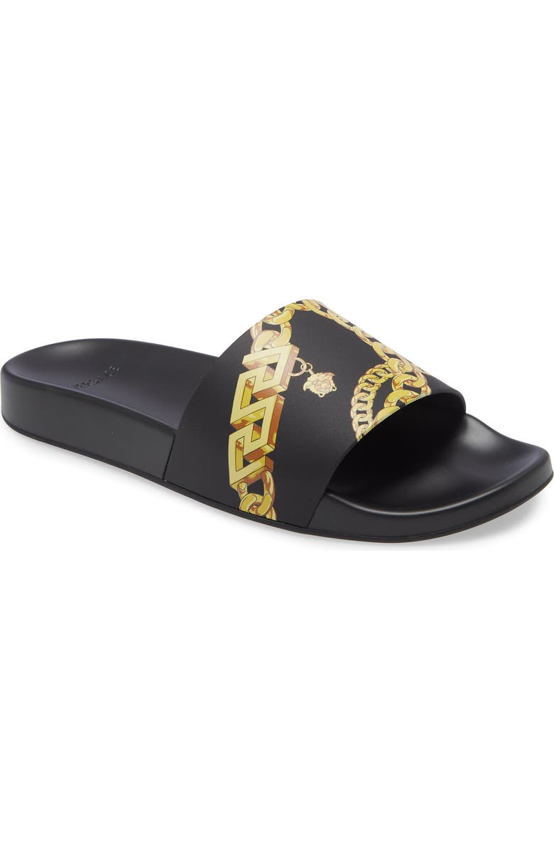 Versace Chain Print Slide Sandal, Main, color,