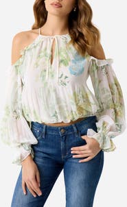 GUESS Emily Floral Cold Shoulder Top