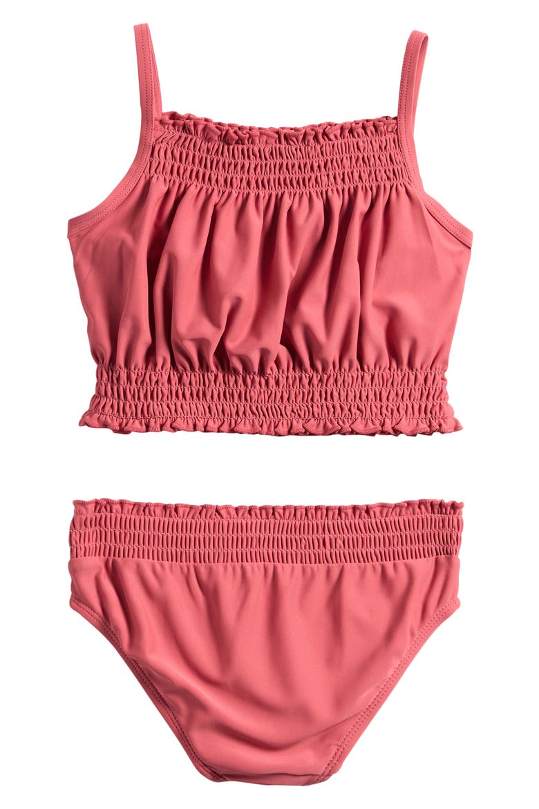 Kids' Smocked Tankini Two-Piece Swimsuit, Alternate, color, MESA MAUVE