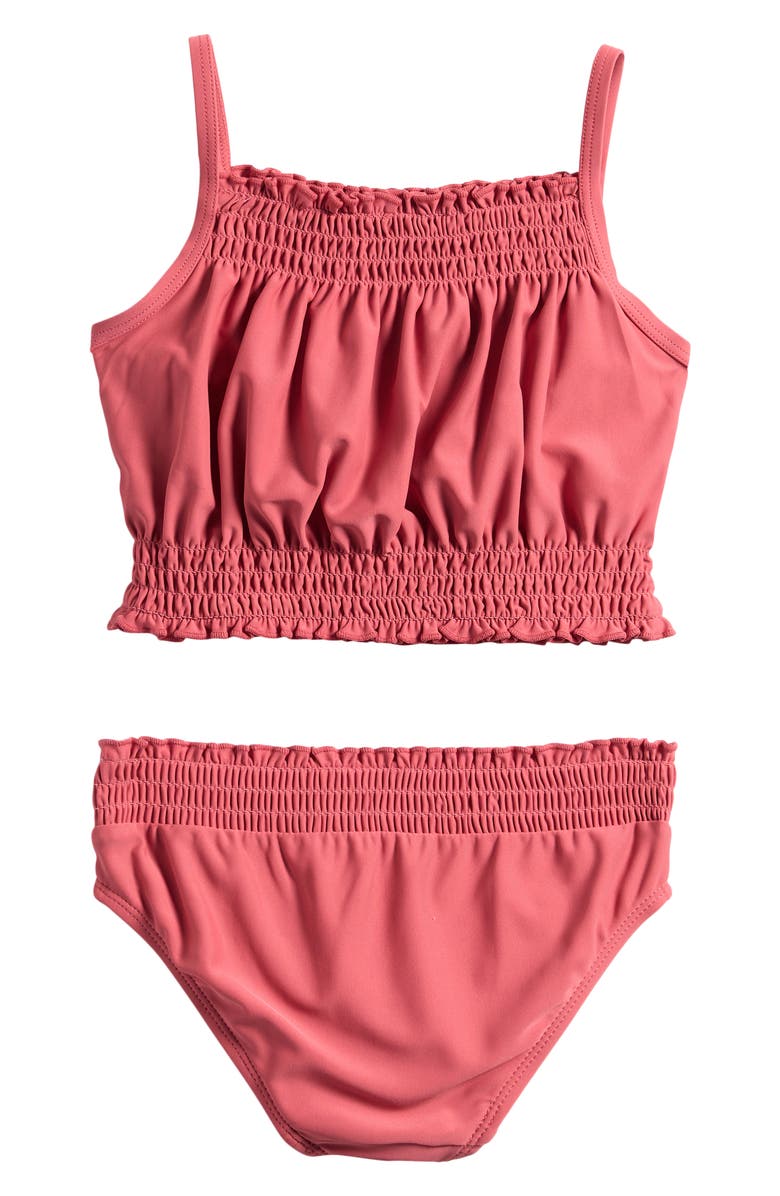 OTTER AVENUE Kids' Smocked Tankini Two-Piece Swimsuit, Alternate, color, Mesa Mauve