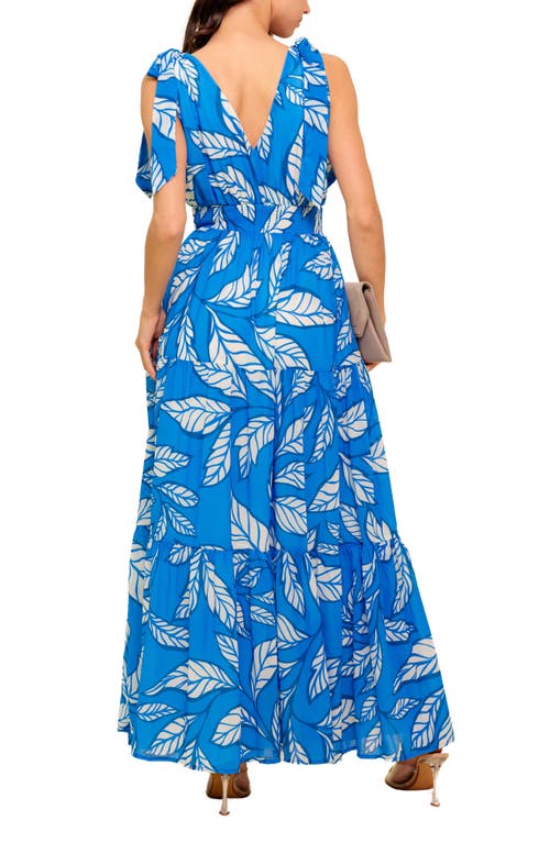 Flying Tomato Leaf Print Tie Strap Tiered Maxi Dress