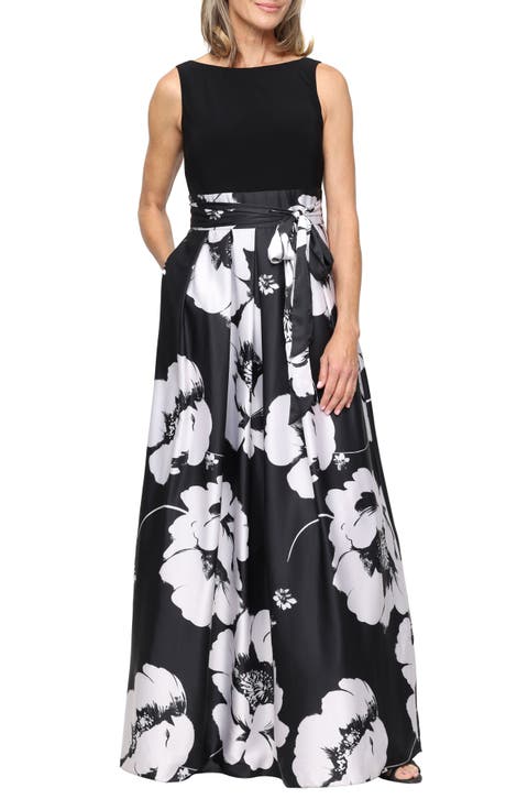 Floral Print Satin Gown