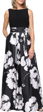 SL FASHIONS Floral Print Satin Gown