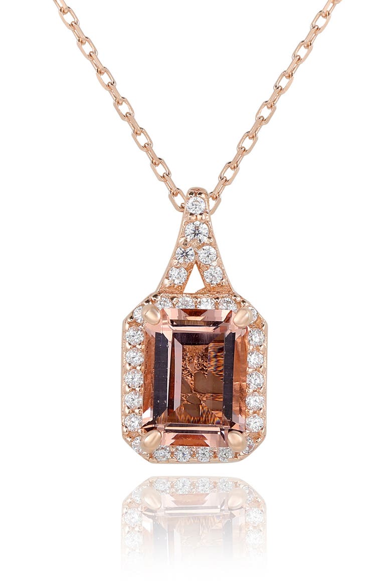 Emerald Cut Cubic Zirconia Halo Pendant Necklace, Main, color, BROWN