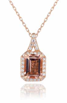 SUZY LEVIAN Emerald Cut Cubic Zirconia Halo Pendant Necklace