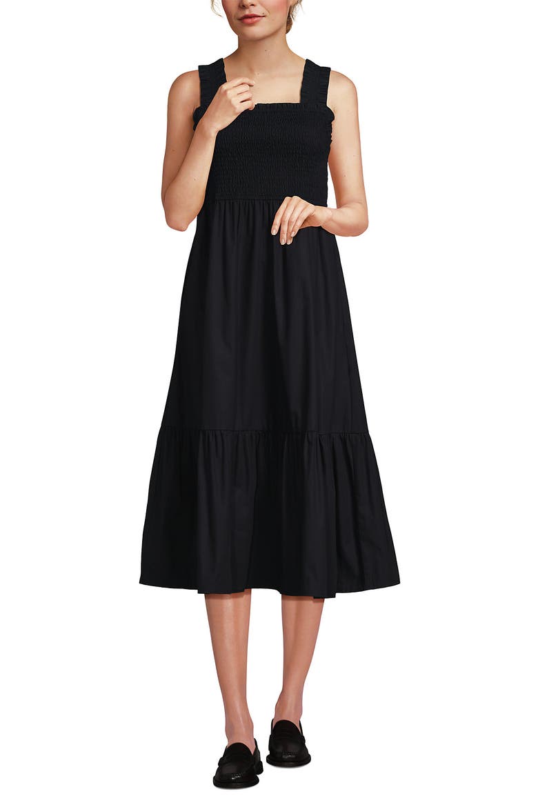 Cotton Poplin Ruffle Smocked Dress, Main, color, Black