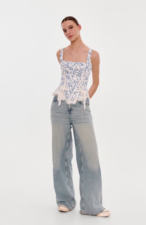 Milla Blue Lavender Corset On Straps With Bows And Ribbon Lacing In White