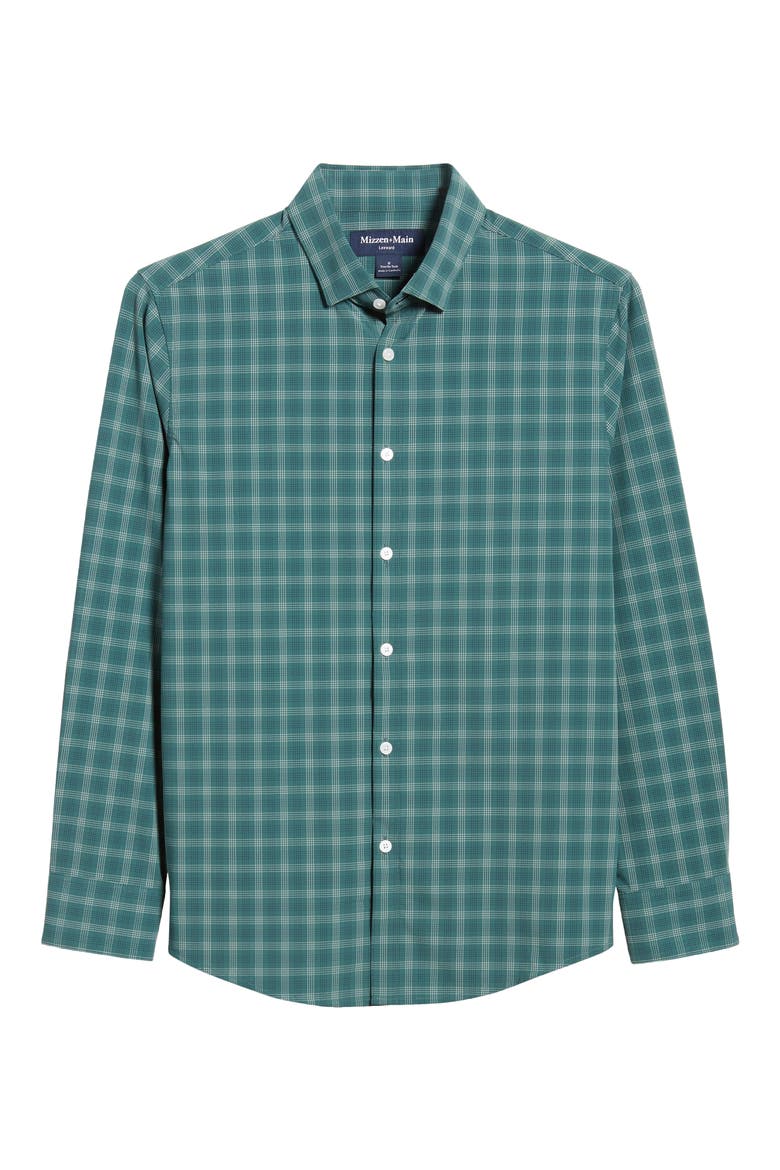 Leeward Trim Fit Bistro Green Check Peformance Button-Up Shirt, Alternate, color, GREEN