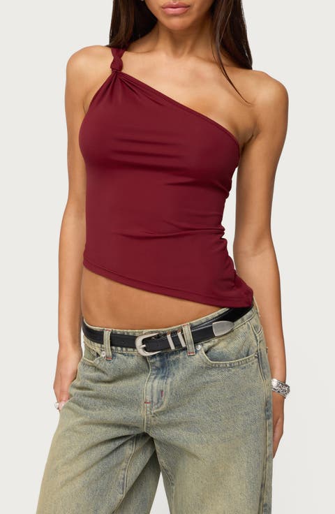 Knotted One-Shoulder Asymmetric Crop Top