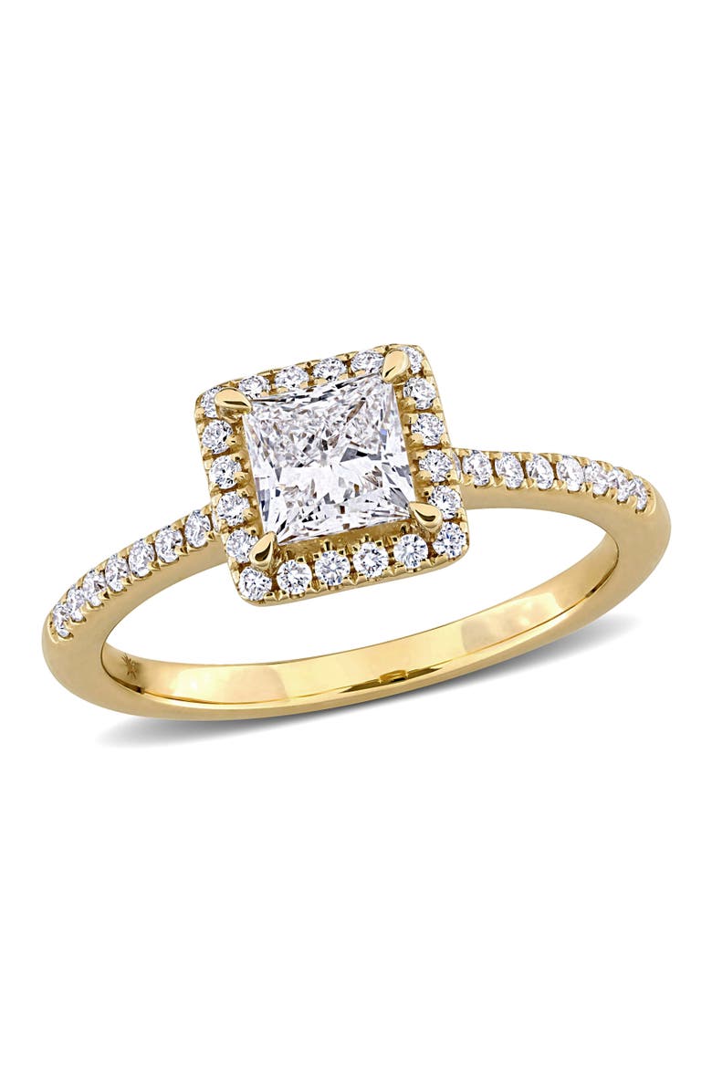 Lab-Grown Diamond Princess Halo Ring 14k, Main, color, Yellow Gold