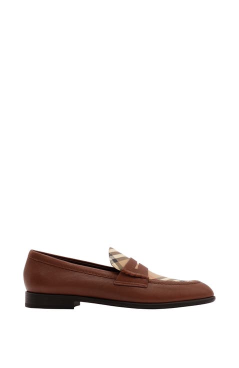 Check and Leather Opal Loafers